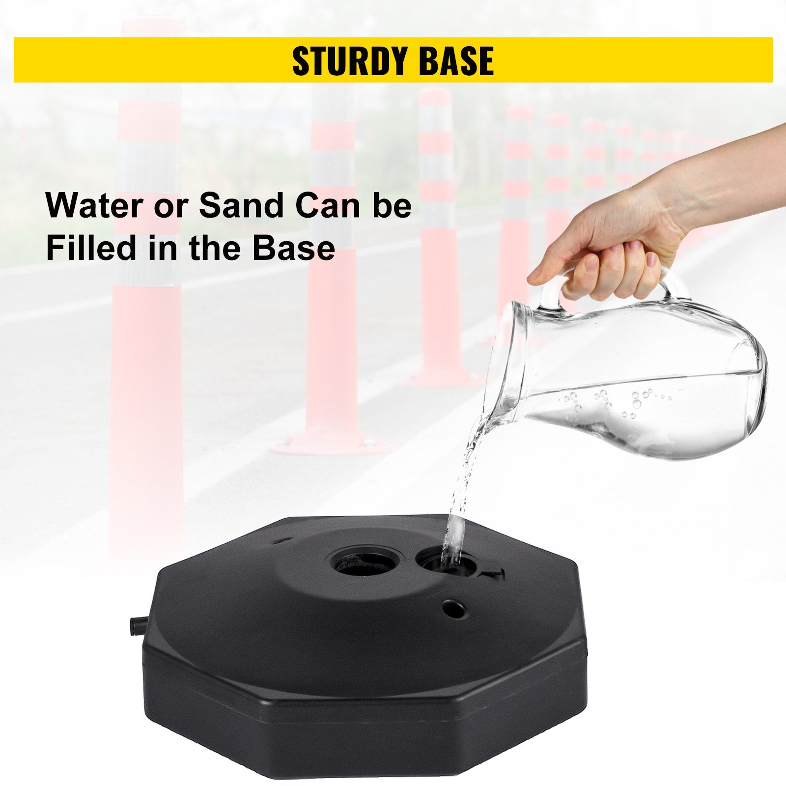 VEVOR Plastic Stanchion, 4pcs Chain Stanchion, Plastic Stanchion Kit w/ 32ft Chain 8 S-Hooks, PE Plastic White Stanchion for Warning/Crowd Control at Parking Lot, Construction Lot, Driveway Elevator