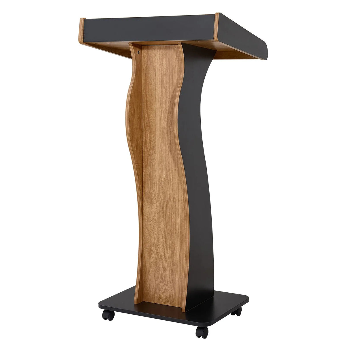 47-Inch Wooden Mobile Podium Lectern – Portable Presentation Stand with Storage Shelf, Book Stop & Locking Wheels