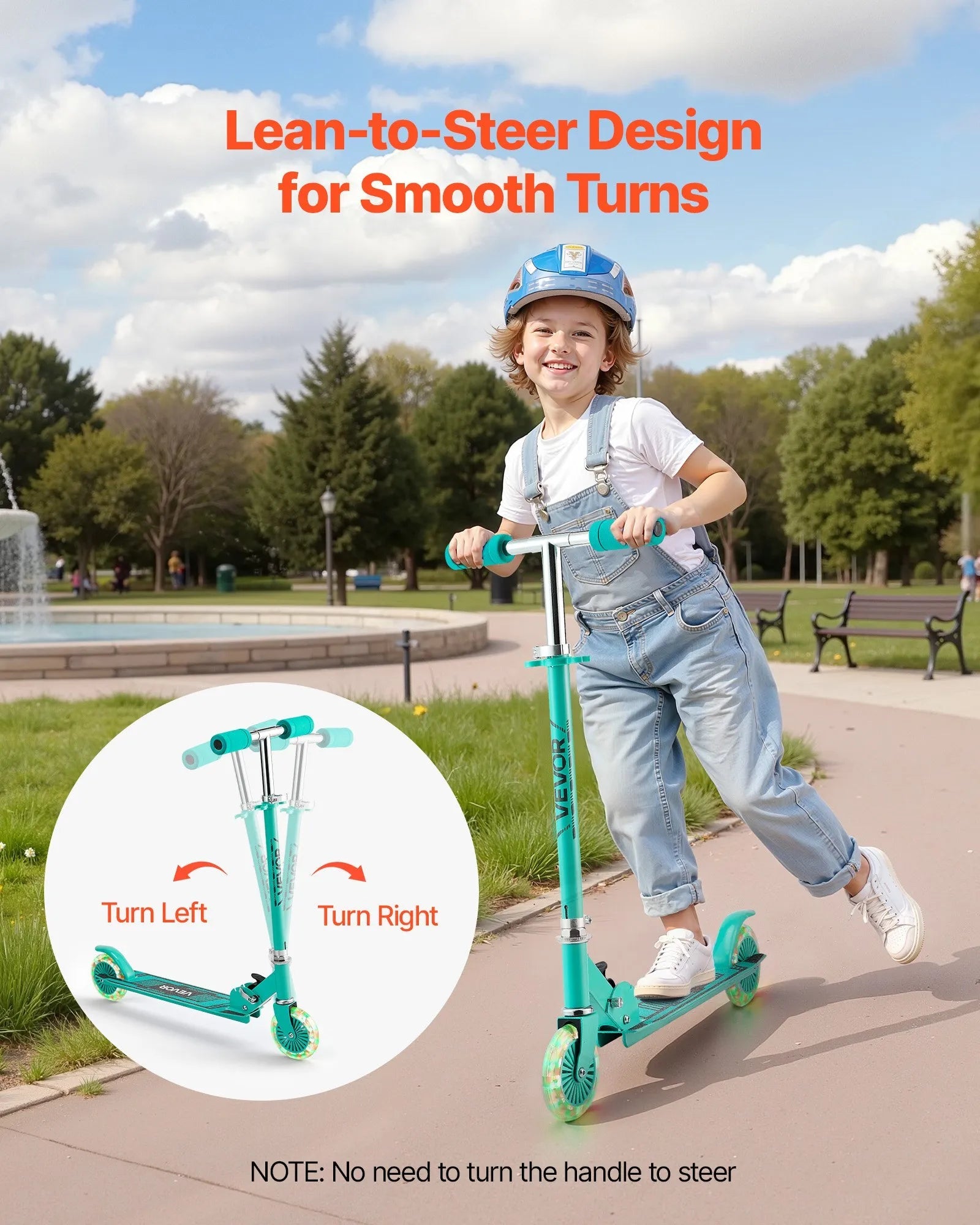 VEVOR Kick Scooter for Kids Ages 3+, 2-Wheel Toddler Scooter with Light-Up Wheels, Adjustable Height Handlebar, Wide Anti-Slip Deck, Foldable Lightweight Frame for Boys & Girls up to 110 lbs, Green
