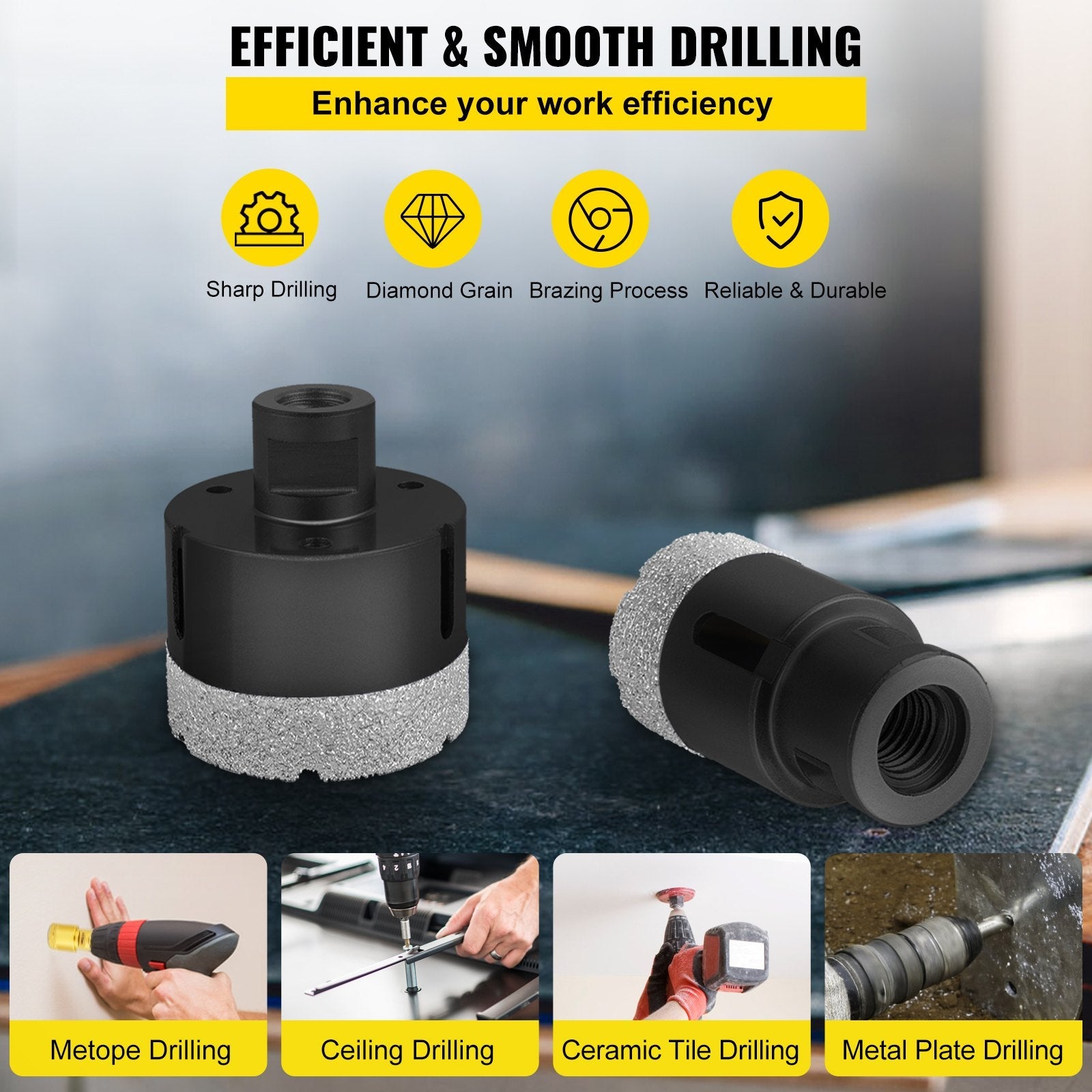 VEVOR Diamond Drill Bits 6PCS Diamond Hole Saw 6/8/10/25/35/51 mm Tile Hole Saw Kit Vacuum Brazed Diamond Drill Bit 0.59in Segment Tile Hole Saw with a Blade for Tile Ceramic Porcelain Marble Stone