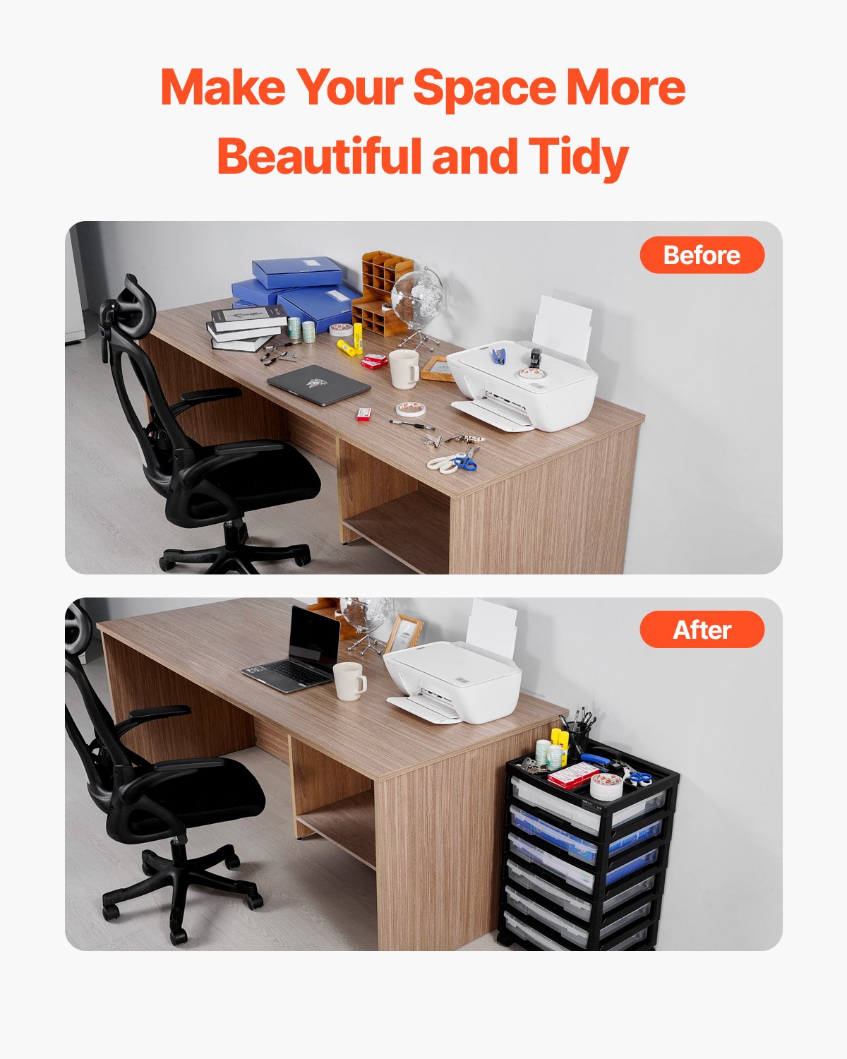 Scrapbook Rolling Storage Cart 6-Tier Large Capacity with 6 Clear Cases Black