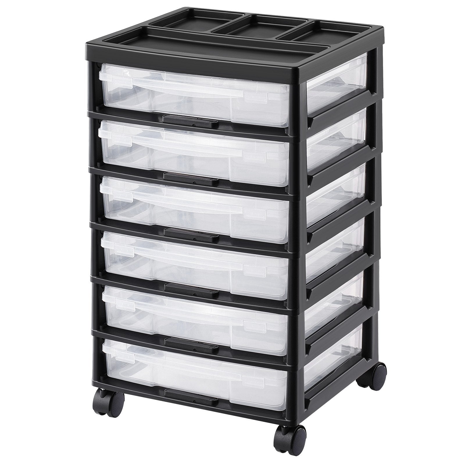 Scrapbook Rolling Storage Cart 6-Tier Large Capacity with 6 Clear Cases Black