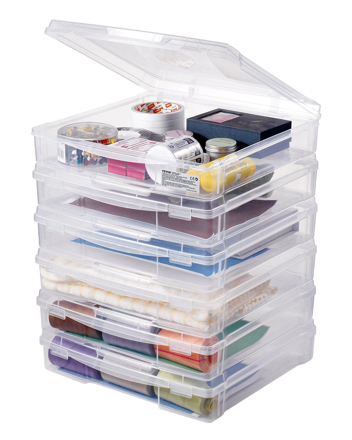 Scrapbook Paper Storage 6 Pack Stackable Plastic Board Game Boxes Clear Case