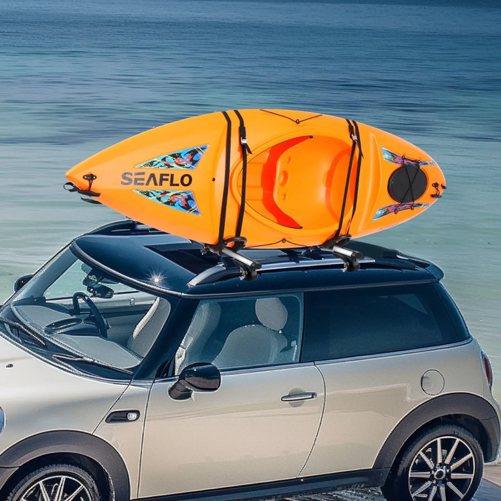 VEVOR Kayak Roof Rack 1 Pair J-Bar, Soft Roof Rack, Top Mount Tie Down, Carrier for kayak, Surf Board, Canoe, SUP, Ski Board, Mount on Car, SUV, Truck, 1 Kayak