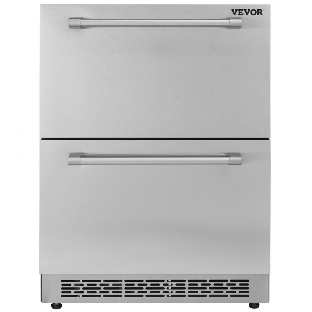 VEVOR 24" Undercounter Refrigerator, 2 Drawer Built-in Beverage Refrigerator with Touch Panel, 5.12 Cu.ft. Capacity, Waterproof Indoor and Outdoor Under Counter Fridge for Home and Commercial Use