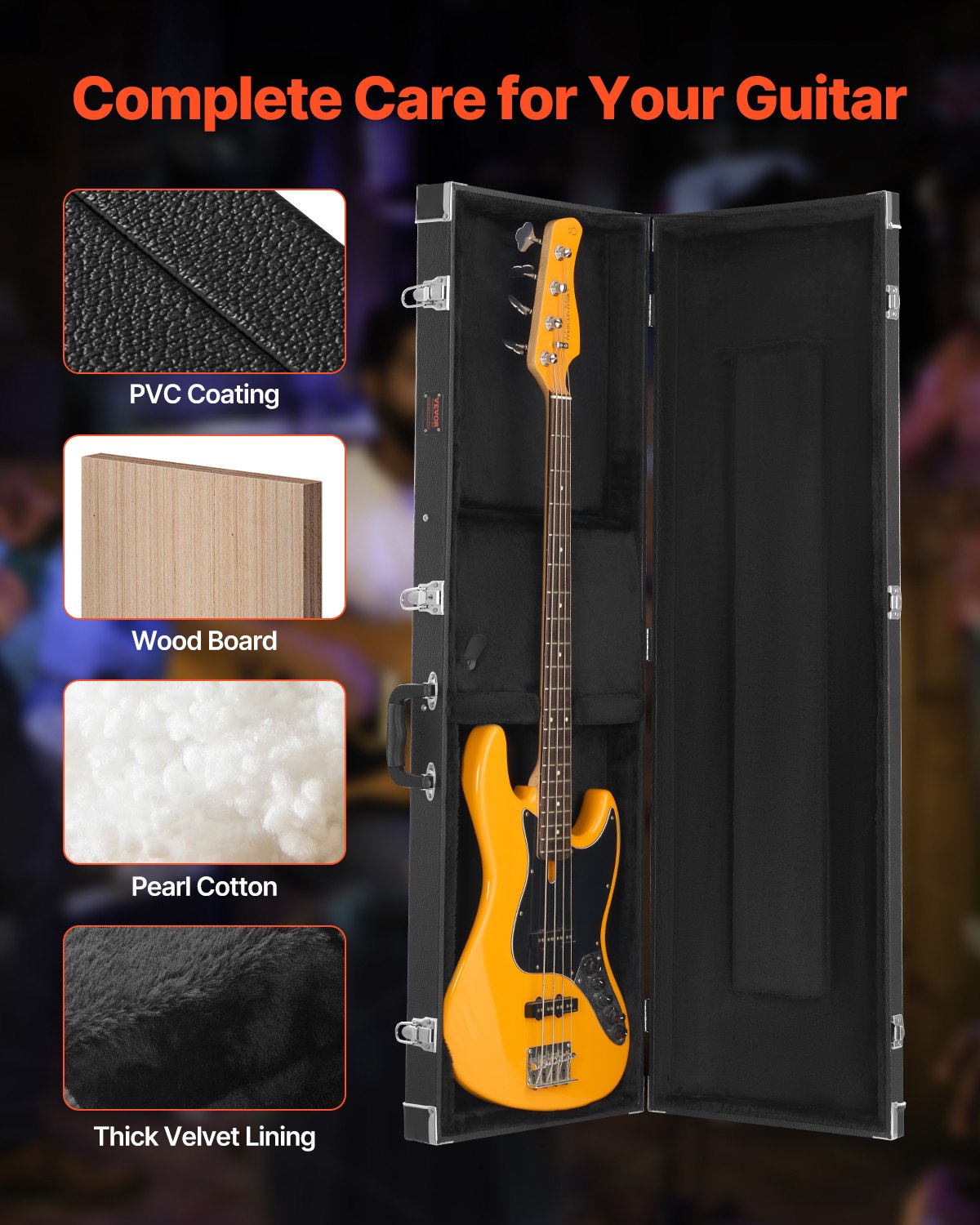 VEVOR Bass Guitar Hard Case 48.03 in Waterproof With Lock And Key for Bass Guitar