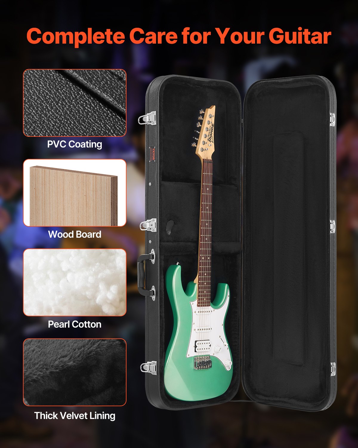 VEVOR Electric Guitar Hard Case 43.11 in With Lock And Key for Electric Guitar