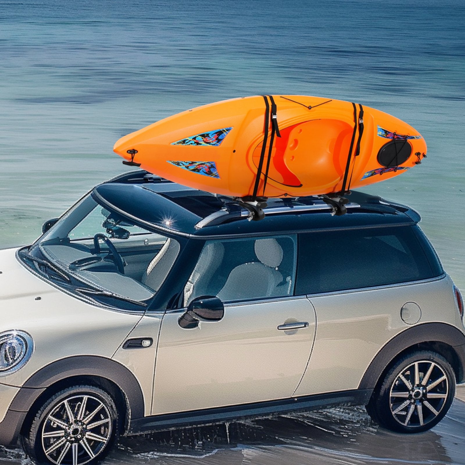 VEVOR Kayak Roof Rack 1 Pair J-Bar, Soft Roof Rack Quick Folding, Top Mount Tie Down, Carrier for kayak, Surf Board, Canoe, SUP, Ski Board, Mount on Car, SUV, Truck, 1 Kayak