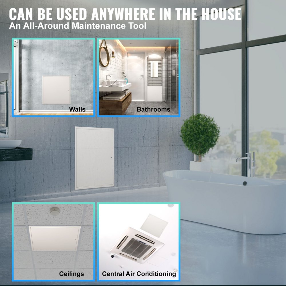 VEVOR Access Panel for Drywall & Ceiling, 24 x 24 Inch Plumbing Access Panels, Reinforced Access Door, Heavy-Duty Steel Wall Hole Cover, Easy Install Removable Hinged Panel for Wiring & Cables, Silver