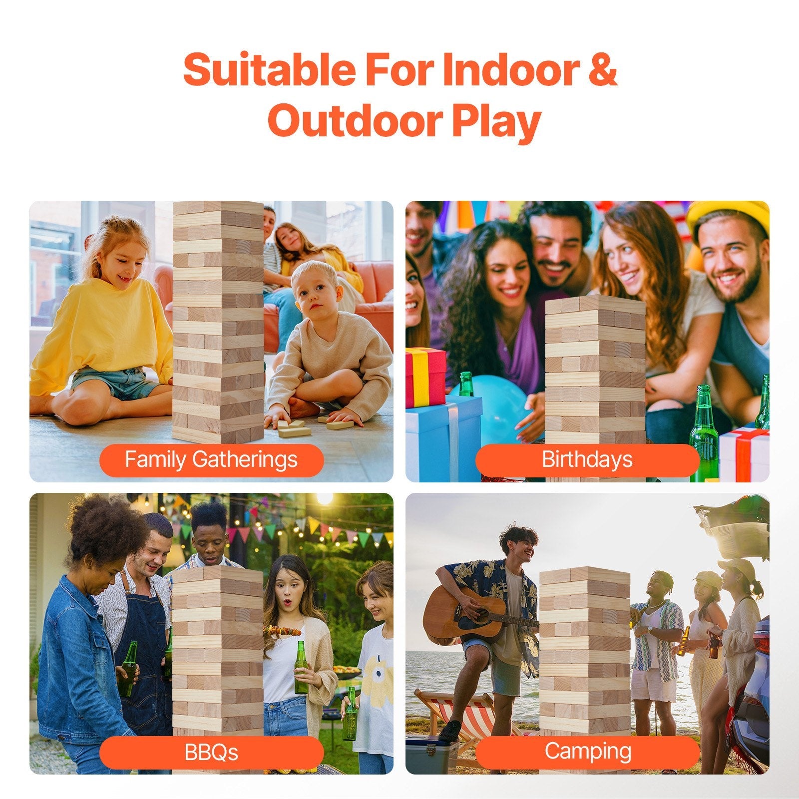 VEVOR Tumbling Timber Toy 54 Blocks Large Tumble Tower Blocks Game Pine Wood Bag