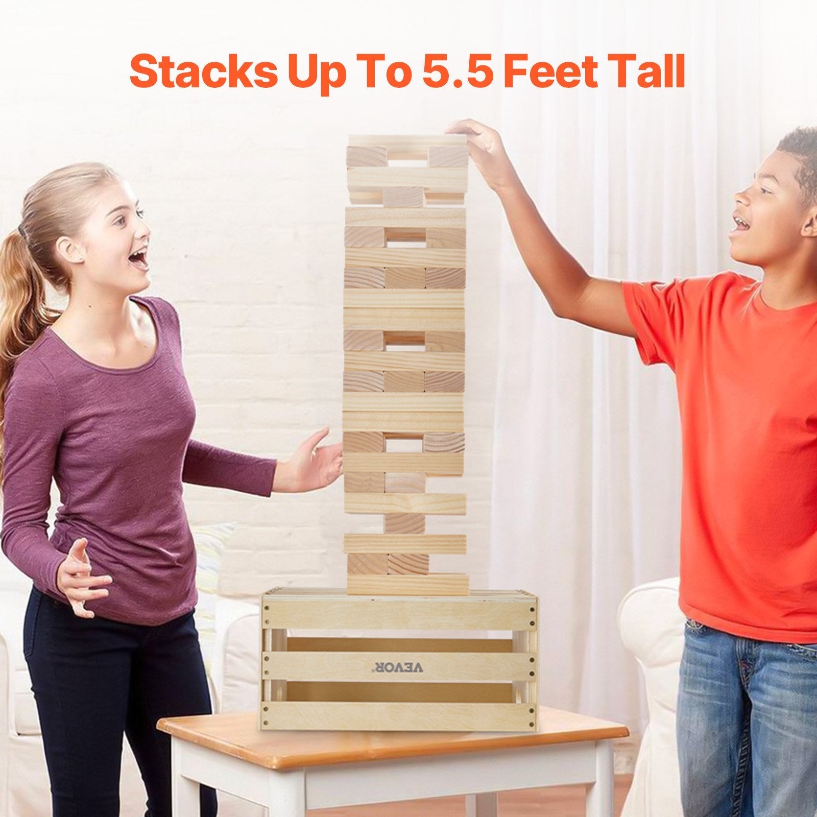 VEVOR Tumbling Timber Toy 54 Blocks Large Tumble Tower Blocks Game Pine Wood Bag