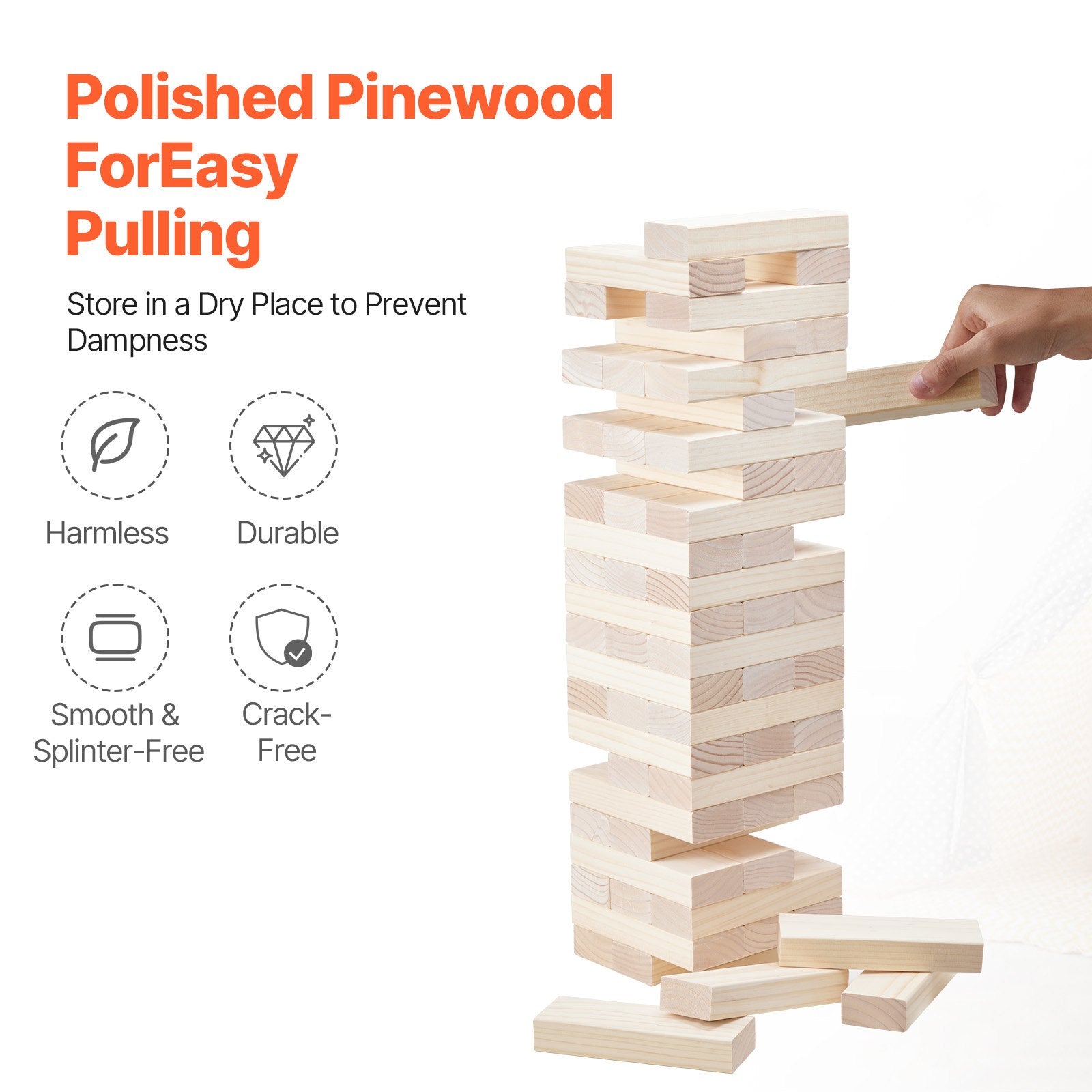 VEVOR Tumbling Timber Toy 54 Blocks Large Tumble Tower Blocks Game Pine Wood Bag