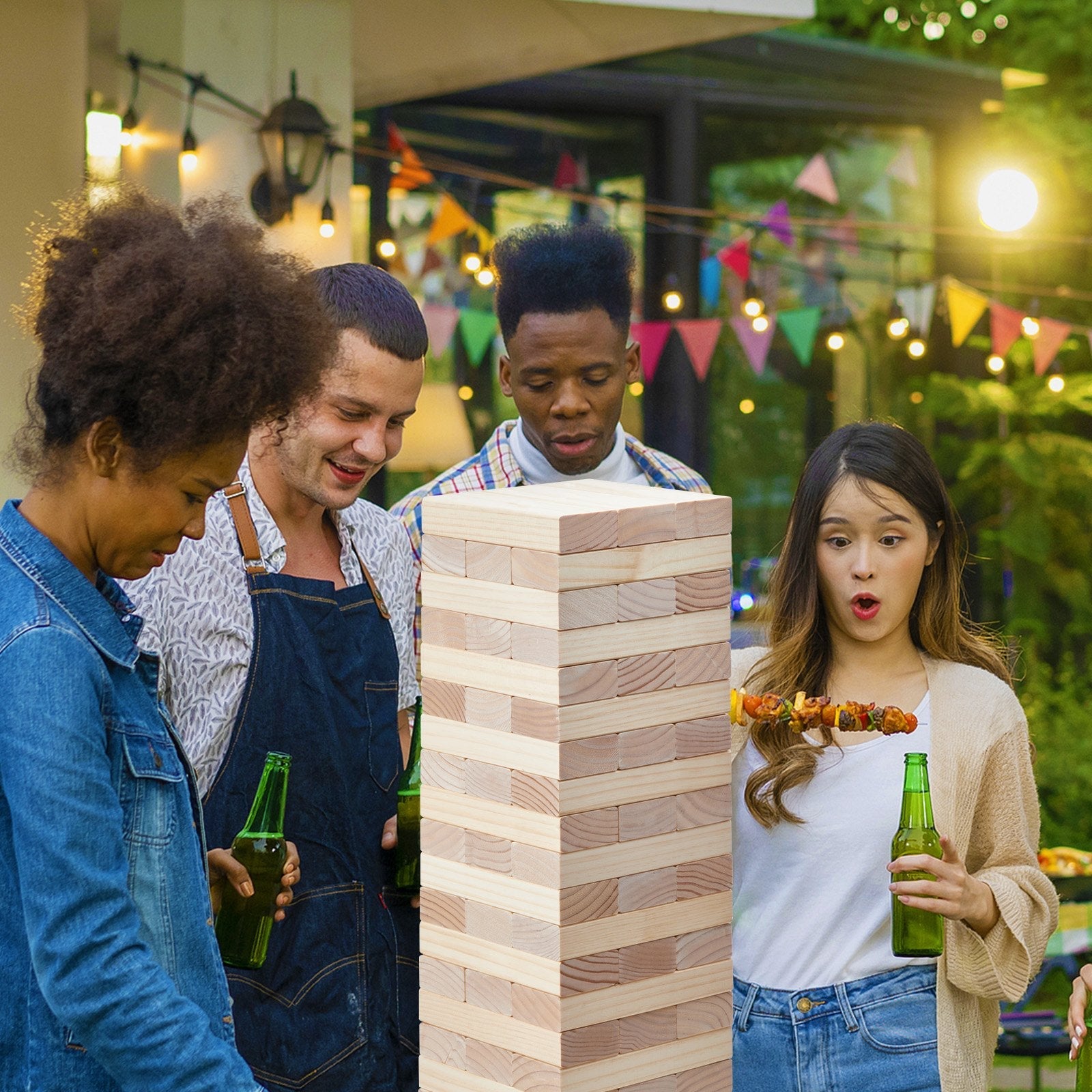 VEVOR Tumbling Timber Toy 54 Blocks Large Tumble Tower Blocks Game Pine Wood Bag