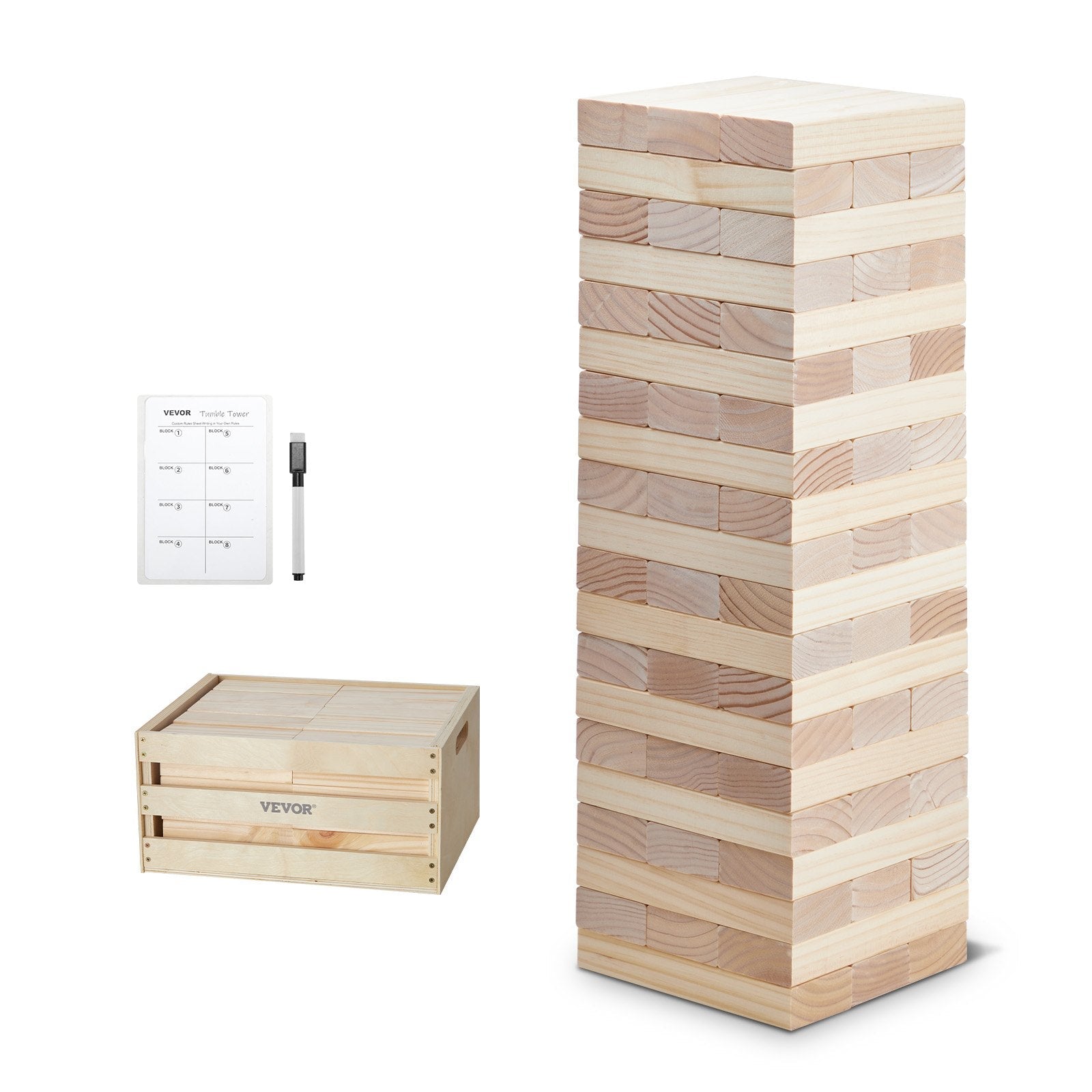 VEVOR Tumbling Timber Toy 54 Blocks Large Tumble Tower Blocks Game Pine Wood Bag