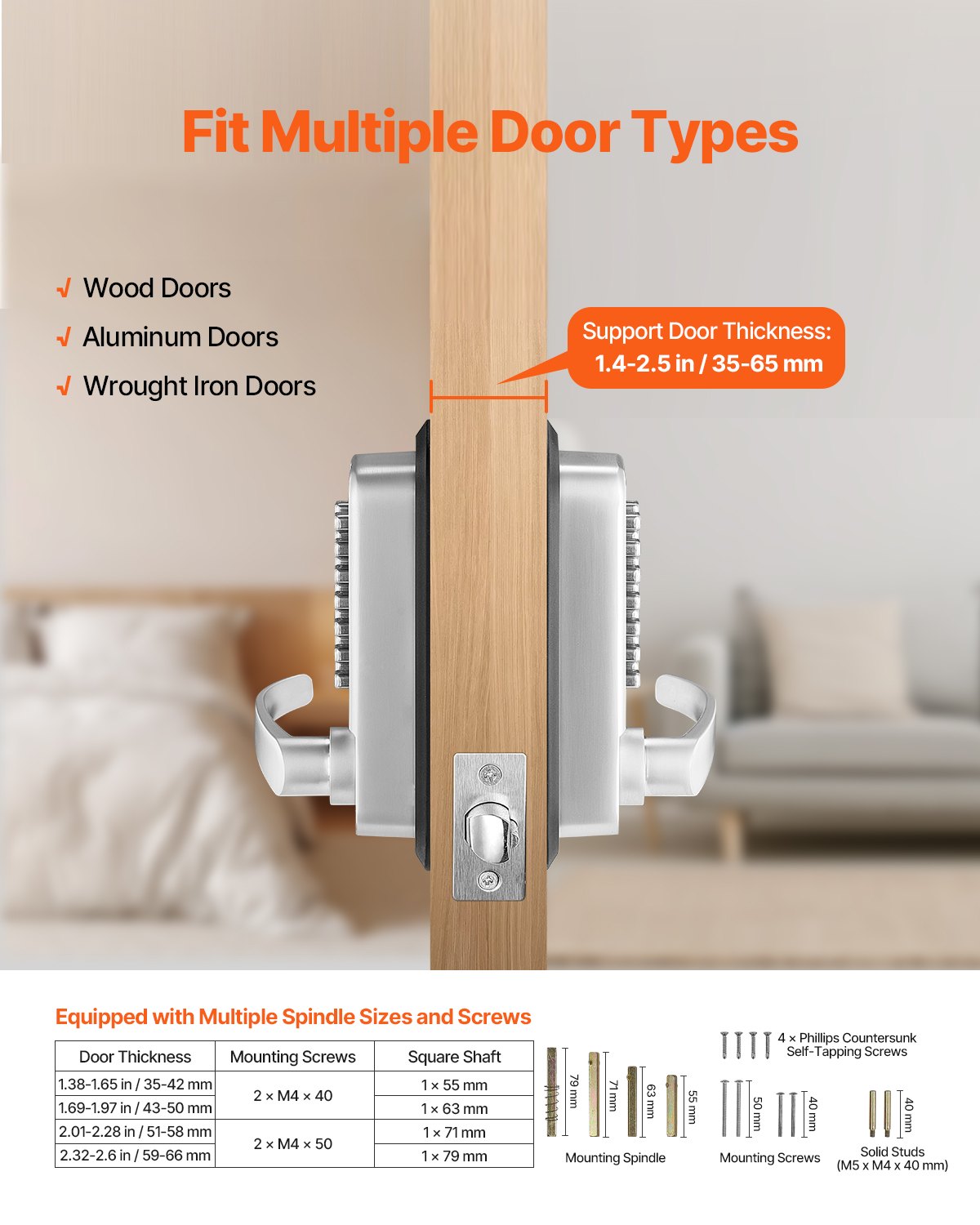 VEVOR Mechanical Keyless Entry Door Lock 14 Key Mechanical Keypad Lock Sliver