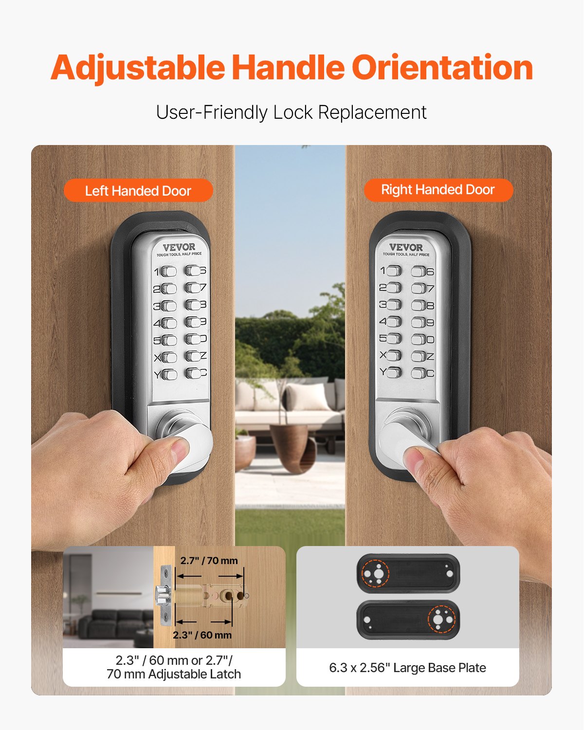 VEVOR Mechanical Keyless Entry Door Lock 14 Key Mechanical Keypad Lock Sliver