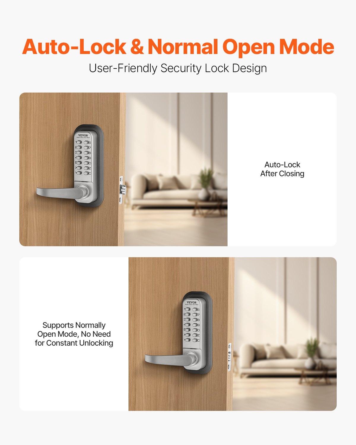 VEVOR Mechanical Keyless Entry Door Lock 14 Key Mechanical Keypad Lock Sliver