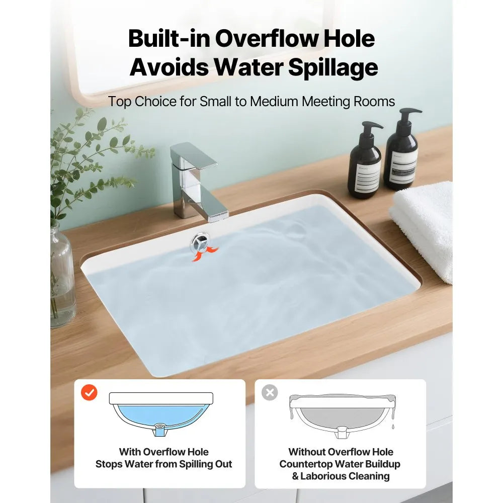 Undermount Rectangular Bathroom Sink, White Ceramic Vanity Basin with Overflow, 15.75" x 12.01"