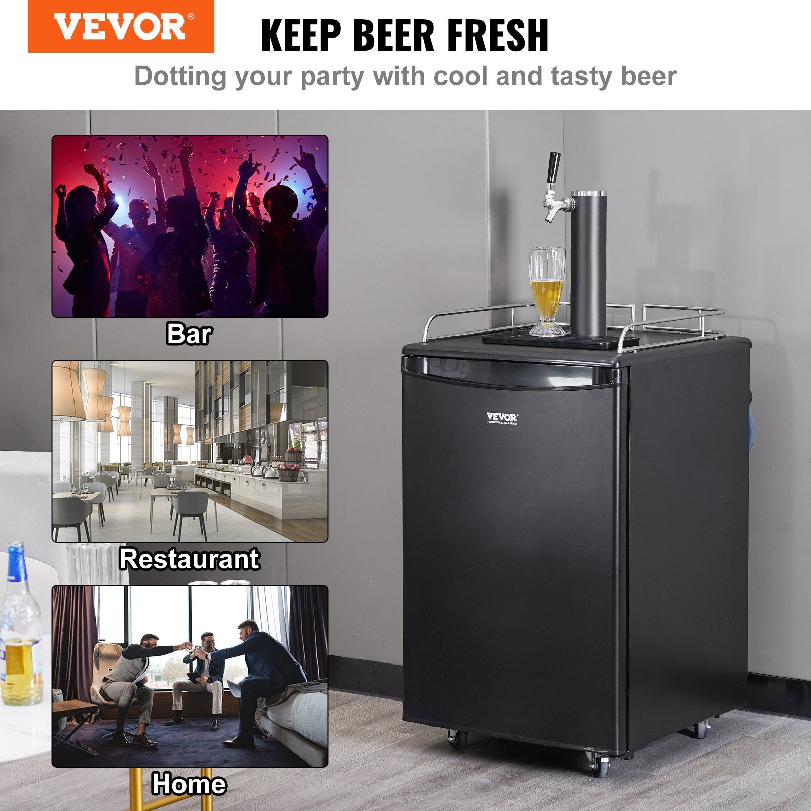 VEVOR Beer Kegerator, Single Tap Draft Beer Dispenser, Full Size Keg Refrigerator With Shelves, CO2 Cylinder, Drip Tray & Rail, 32°F- 50°F Temperature Control, Holds 1/6, 1/4, 1/2 Barrels, Black