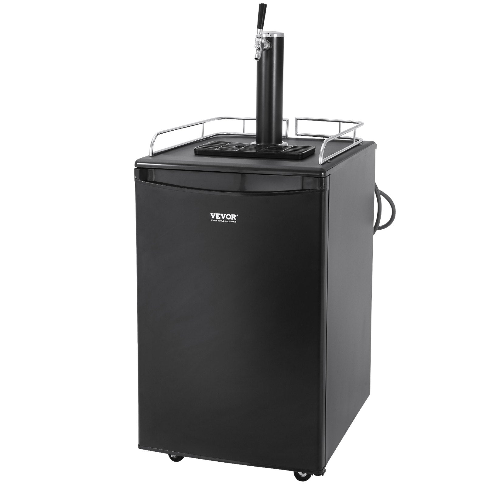 VEVOR Beer Kegerator, Single Tap Draft Beer Dispenser, Full Size Keg Refrigerator With Shelves, CO2 Cylinder, Drip Tray & Rail, 32°F- 50°F Temperature Control, Holds 1/6, 1/4, 1/2 Barrels, Black