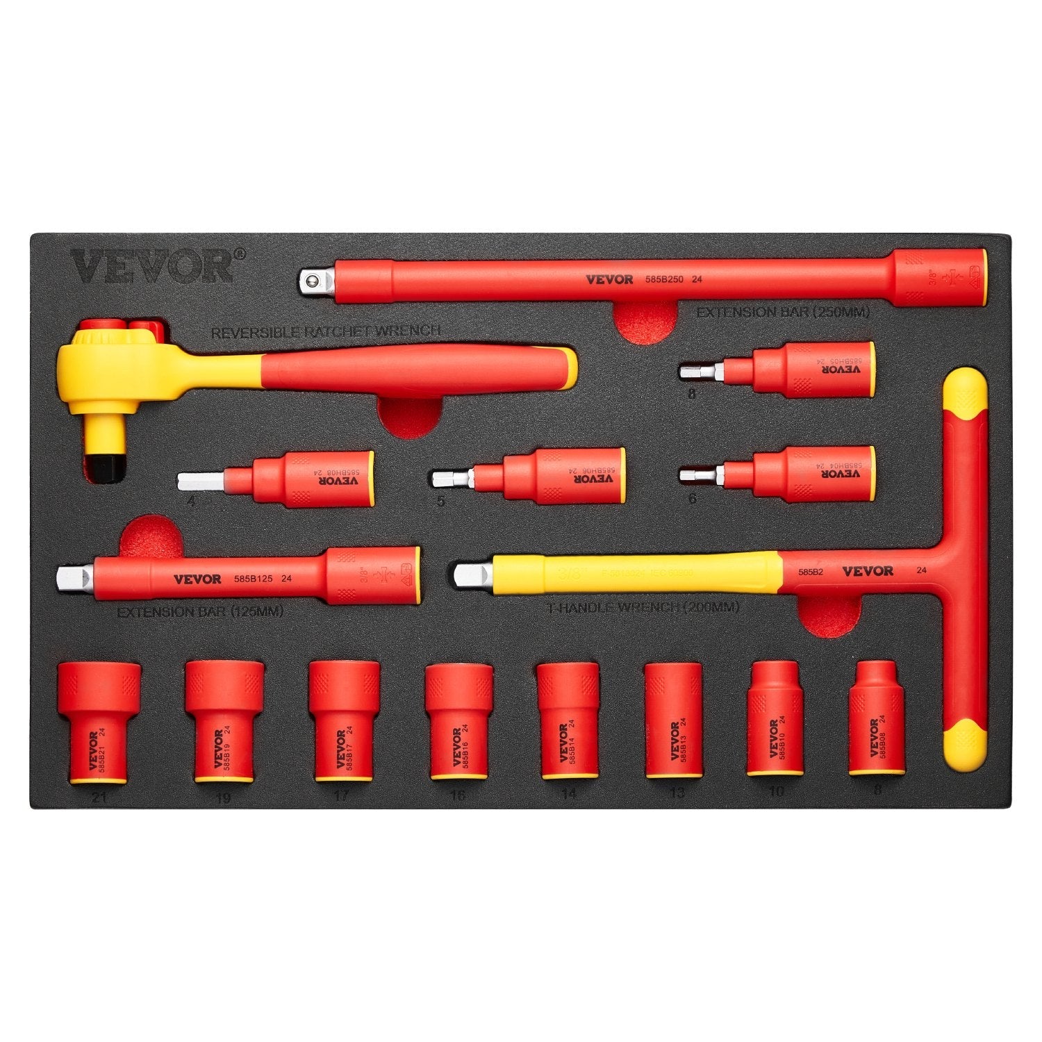 VEVOR Insulated Socket Set 16-Piece Insulated Socket Tool with T-Handle Wrench