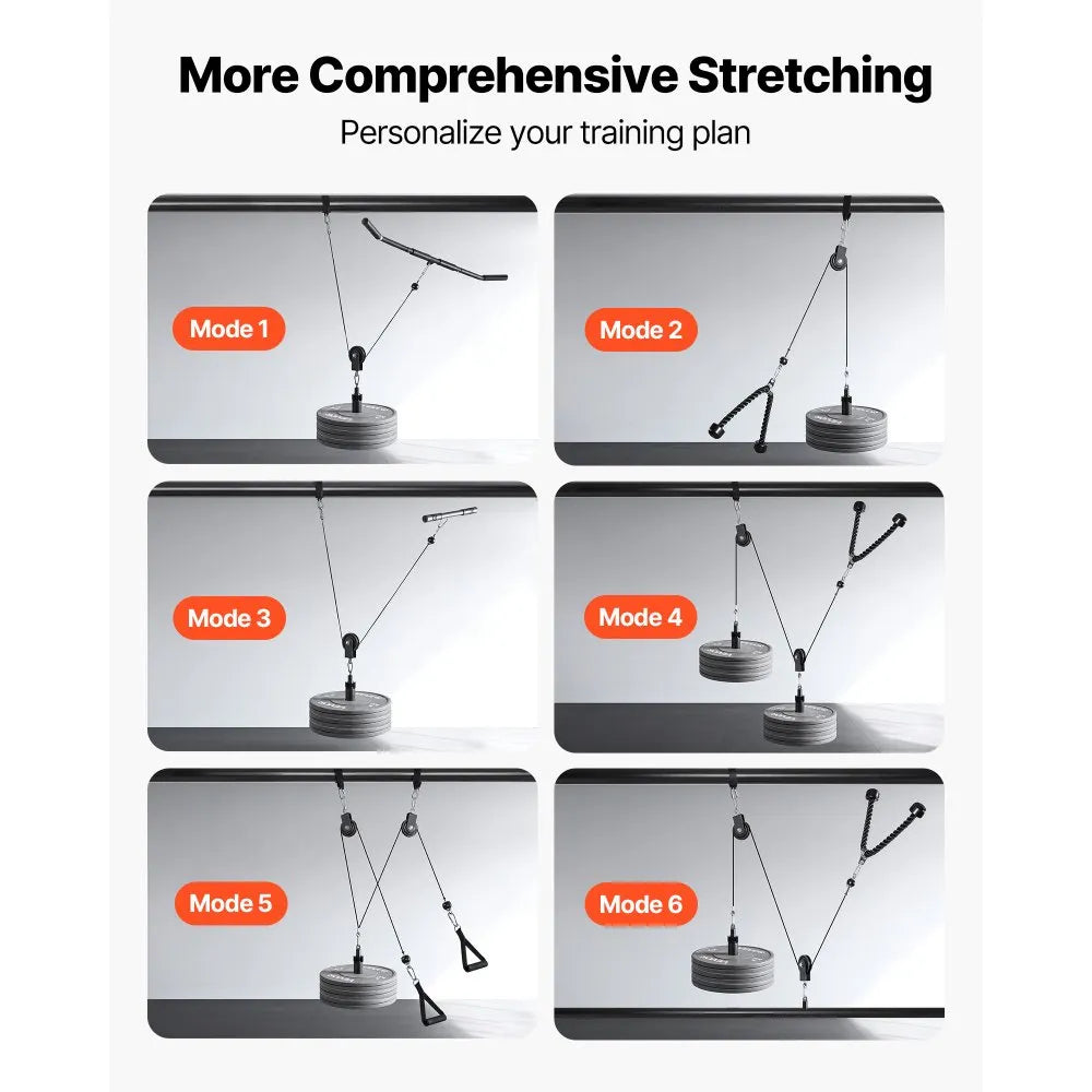 LAT & Lift Pulley System (2 PCS) Gym Cable Attachment with Steel Cables, Short Bar & Dual Grip Handles, 330 lb Capacity