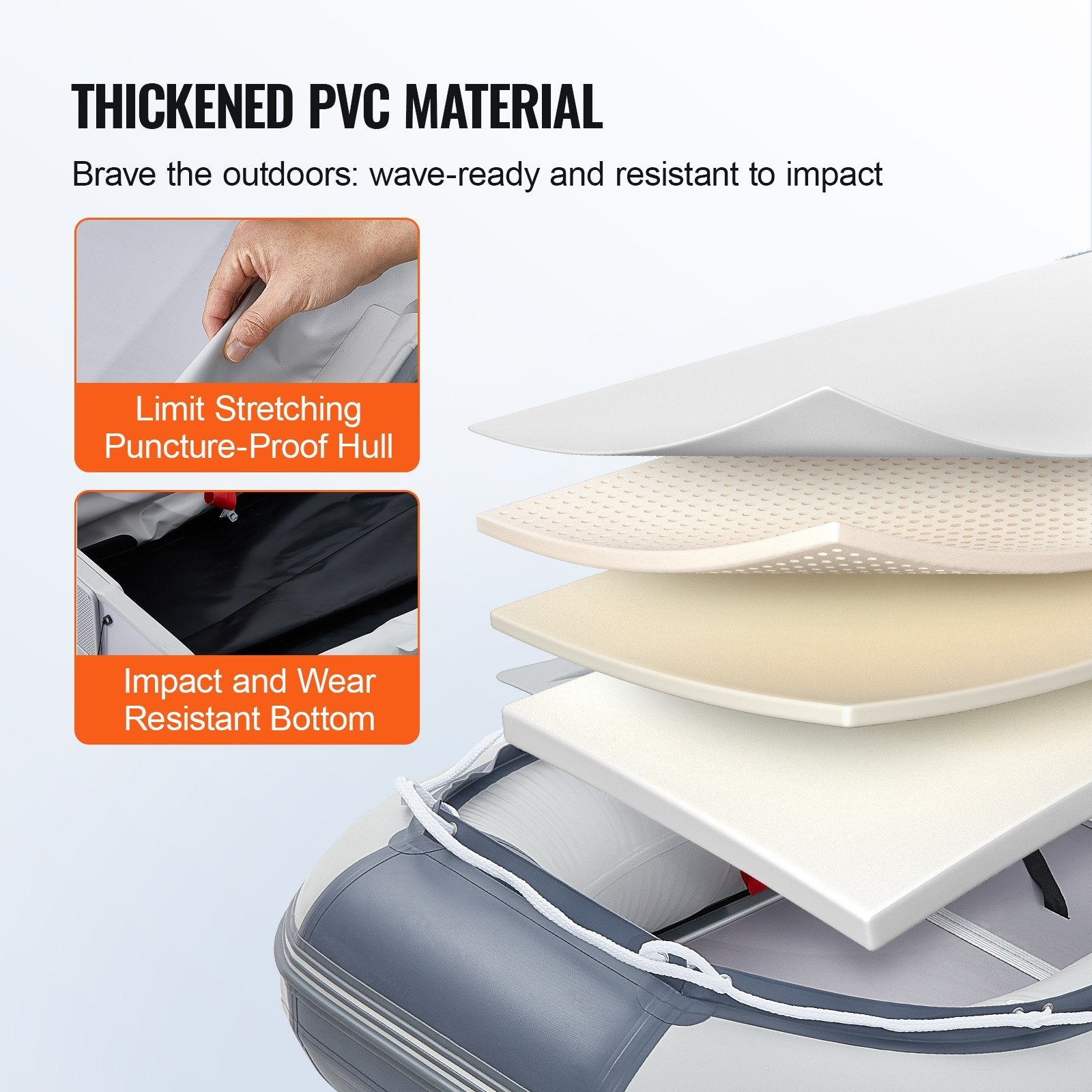 VEVOR Inflatable Dinghy Boat, 4-Person Transom Sport Tender Boat, with Marine Wood Floor and Adjustable Aluminum Bench, 1000 lbs Inflatable Fishing Boat Raft, Aluminum Oars, Air Pump, and Carry Bag