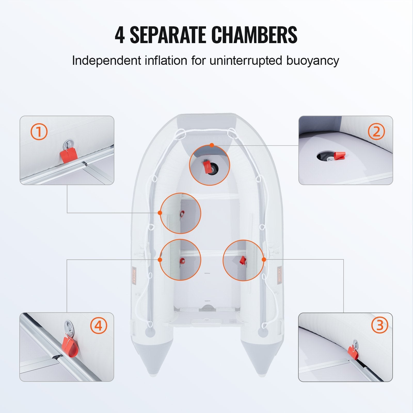 VEVOR Inflatable Dinghy Boat, 4-Person Transom Sport Tender Boat, with Marine Wood Floor and Adjustable Aluminum Bench, 1000 lbs Inflatable Fishing Boat Raft, Aluminum Oars, Air Pump, and Carry Bag