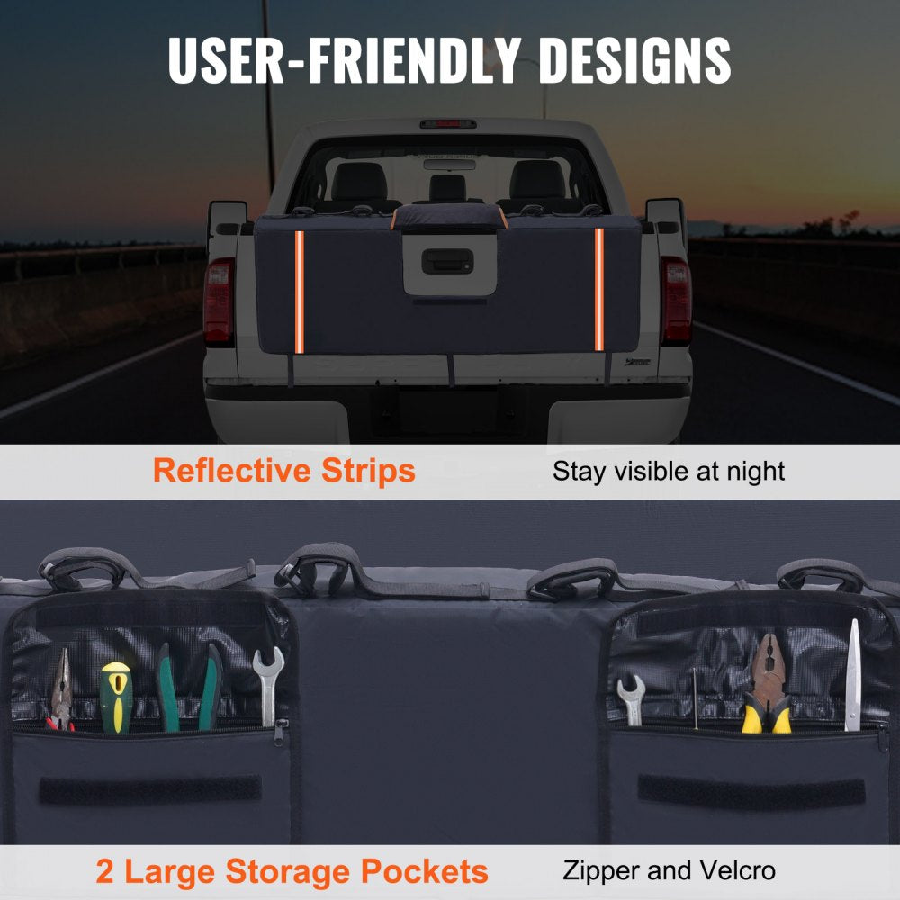 VEVOR Tailgate Bike Pad, 62" Truck Tailgate Pad Carry 6 Mountain Bikes, Tailgate Protection Pad with Reflective Strips and Tool Pockets, Tailgate Pad with Camera Opening for Pickup Trucks