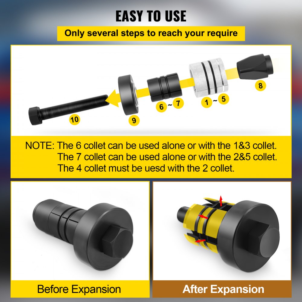 VEVOR Pipe Stretcher Kit, Exhaust Pipe Stretcher Kit 1-5/8\" to 4-1/4\", Exhaust Pipe Expander Kit for Tail Pipe Tube, Exhaust Pipe Expander Tool w/Storing Case, 7 Pcs Pipe Expander, Exhaust Stretcher