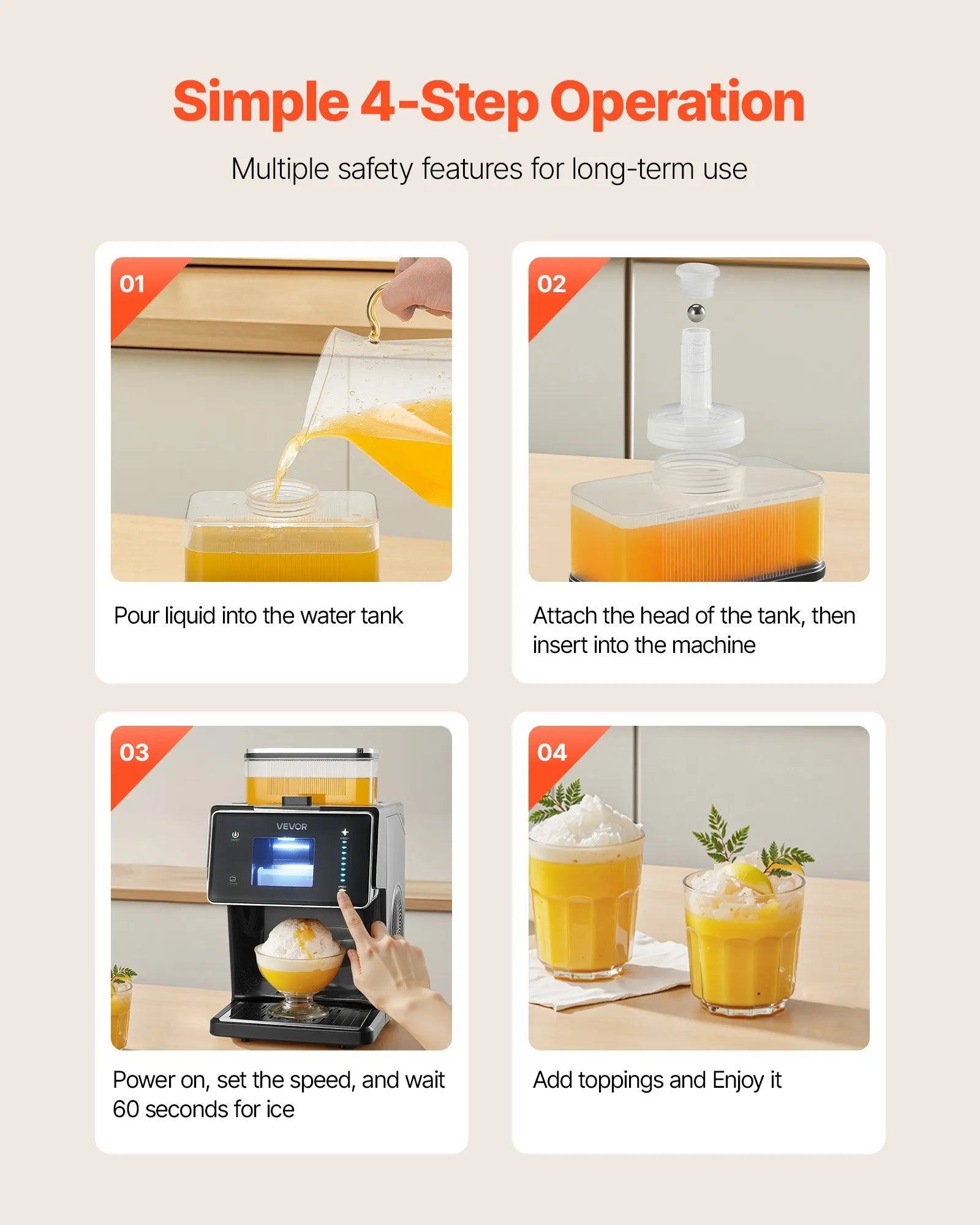 VEVOR Snowflake Ice Machine, 44LBS/24H Snowflake Ice Maker, Ice-Shaver Machine with Stainless Steel Blade, Electric Snow Cone Maker with 0.2 Gal Tank, 60S Fast Pre-Cooling, for Home & Small Gatherings