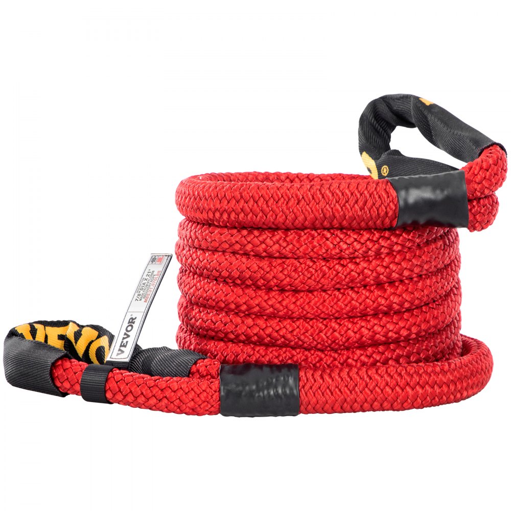 VEVOR 7/8" x 21' Kinetic Recovery Rope, 21,970 lbs, Heavy Duty Nylon Double Braided Kinetic Energy Rope w/ Loops and Protective Sleeves, for Truck Off-Road Vehicle ATV UTV, Carry Bag Included, Red