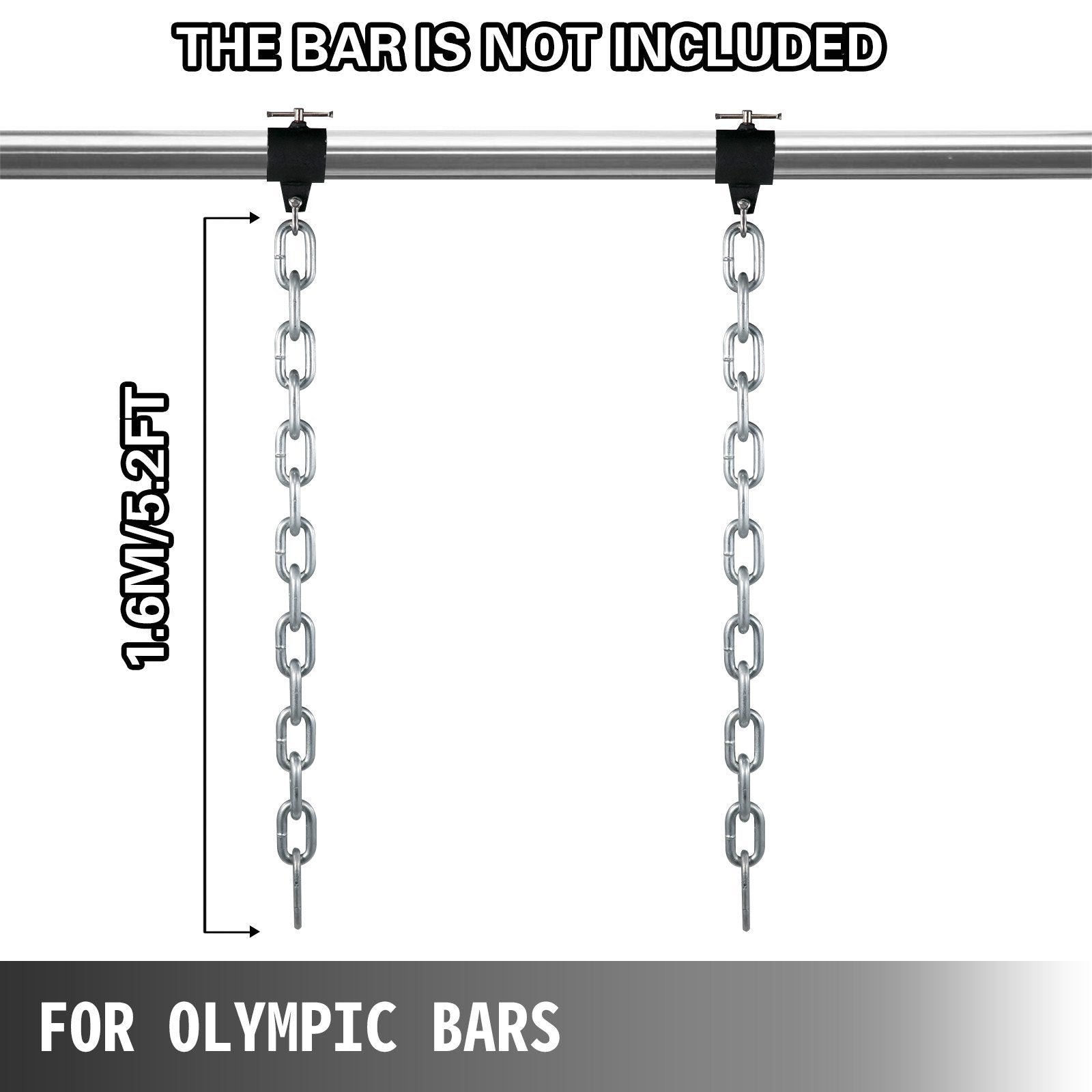 VEVOR Weight Lifting Chains, 1 Pair 35LBS/16kg Weight lifting Chains, Bench Press Chains with Collars, 5.2ft Olympic Barbell Chains Weight Chains for Power Lifting, Silver