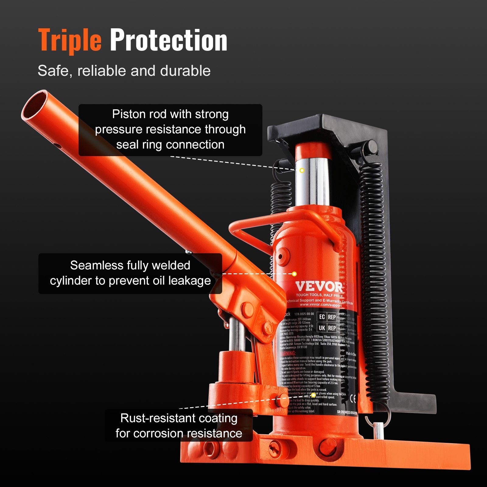 VEVOR Hydraulic Toe Jack, 2.5 Ton On Toe Toe Jack Lift, 5 Ton On Top Lift Capacity Machine Jack, 0.8-5.3 in Toe Height, 8.9-13.4 in Top Height, Air Hydraulic Claw Jack for Machinery, Industry