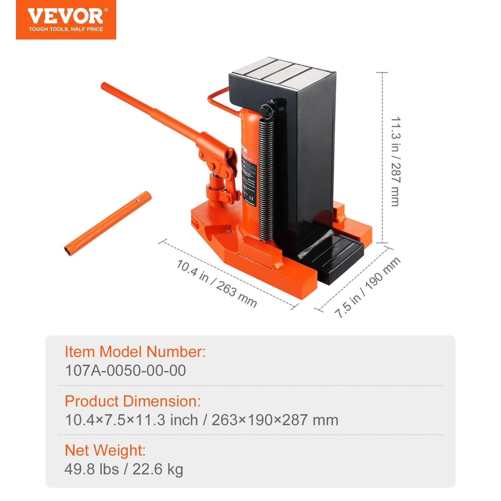 VEVOR Hydraulic Toe Jack, 5 Ton On Toe Toe Jack Lift, 10 Ton On Top Lift Capacity Machine Jack, 0.8-6.8 in Toe Height, 11.3-17.3 in Top Height, Air Hydraulic Claw Jack for Machinery, Industry