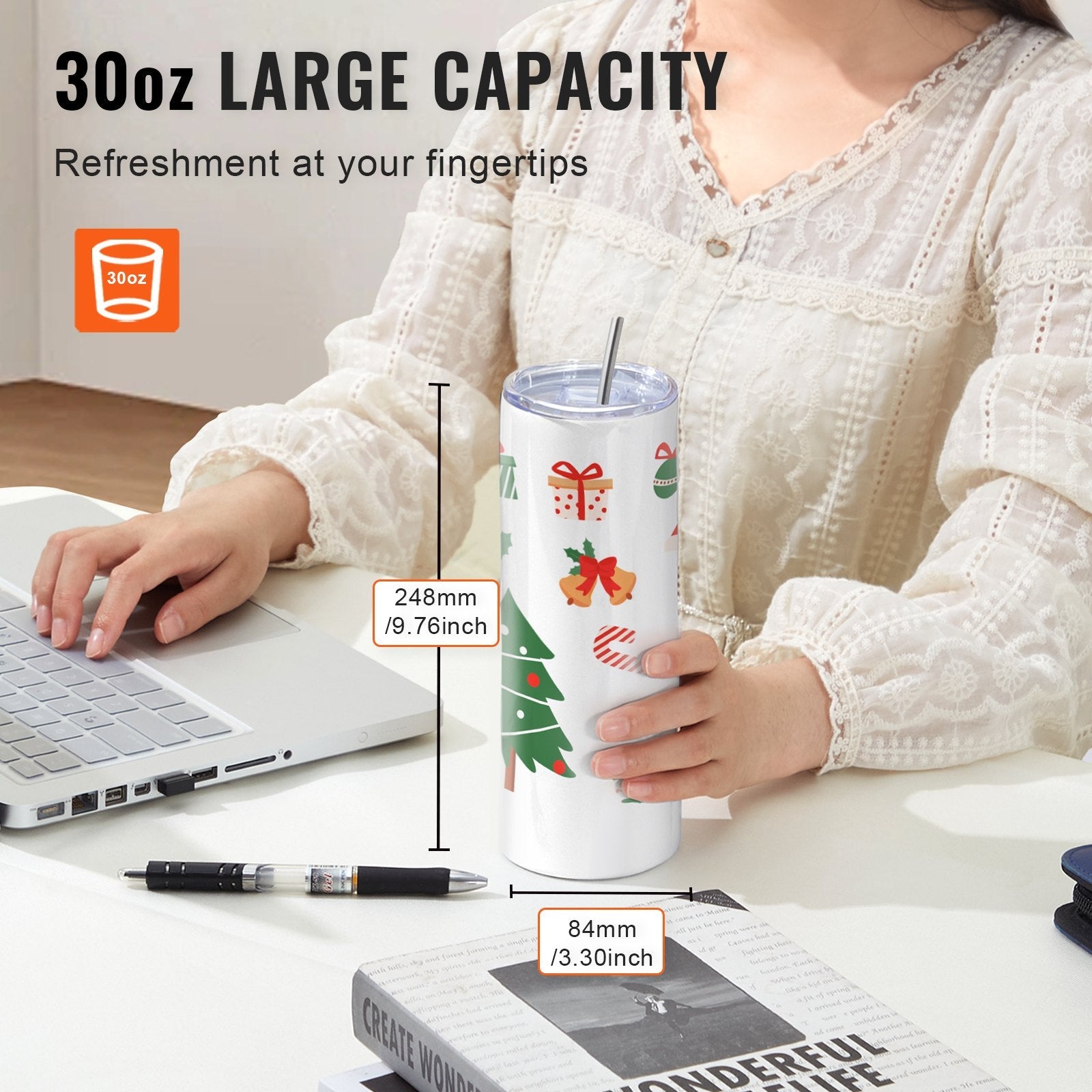 VEVOR 8 Pack Straight Sublimation Tumblers, 30 oz Blank Tumbler Bulk, Stainless Steel Double Wall Tumbler Cups with Straw, Lid, Brush, Base, Shrink Wrap, Gift Box, for Heat Press and Heat Transfer