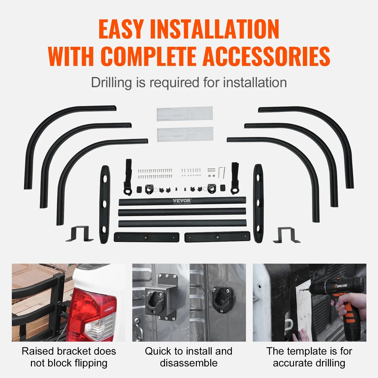 VEVOR Truck Bed Extender, Aluminum Retractable Tailgate Extender, 51.6"-64" Adjustable Length, Fits for Ridgeline, Tacoma, Gladiator, Colorado/Canyon, Frontier, and Ranger