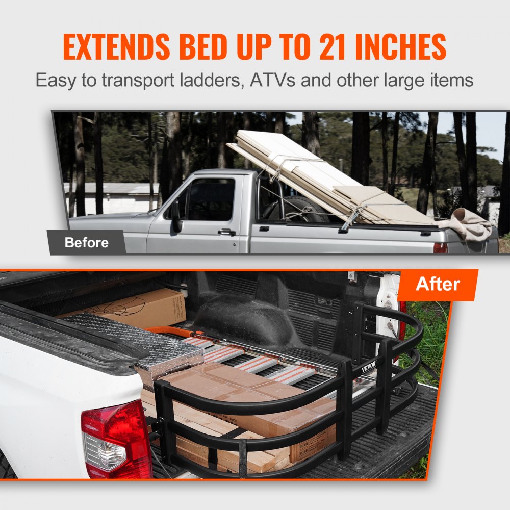 VEVOR Truck Bed Extender, Aluminum Retractable Tailgate Extender, 55.5"-68", Fits for Ford Super Duty, F150, Dodge Ram 1500/2500/3500, Toyota Tundra, Nissan Titan, Chevrolet Silverado, GMC Sierra