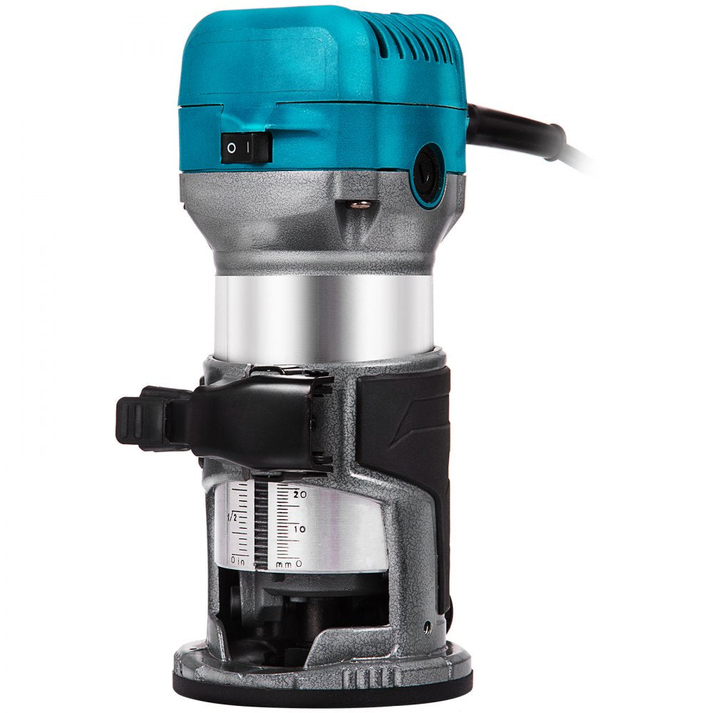800W Max Torque Variable Speed 30,000RPM Compact Router with Collets 1/4" & 3/8" 1x Plunge Base & 1x Tilt Base