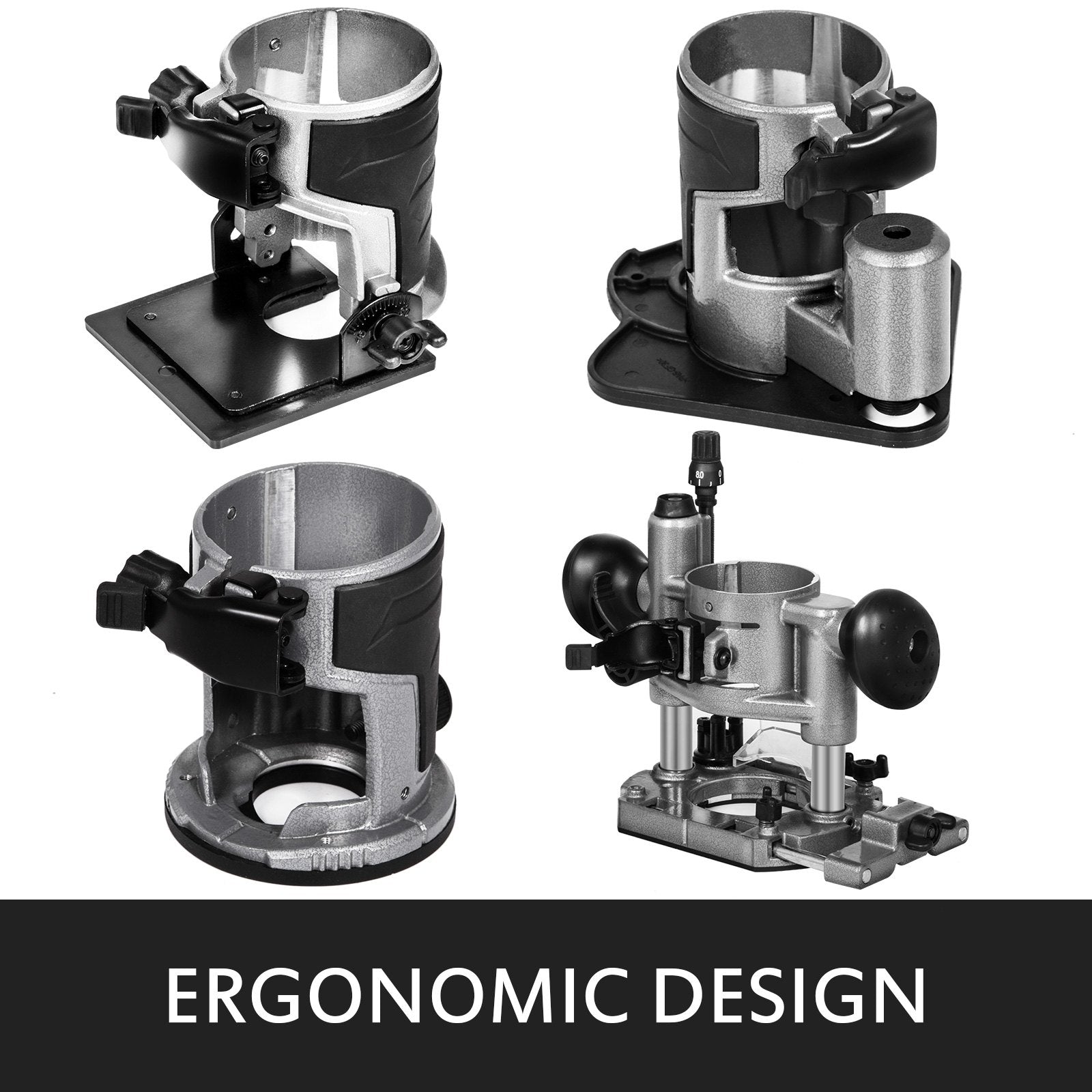 VEVOR 6.5Amp 1-1/4 HP Wood Router Tool Kit Max Torque 30,000RPM Variable Speed Compact Router Kit With Fixed Base, Plunge Base, Tilt Base and Offset Base (kit w/4 bases)