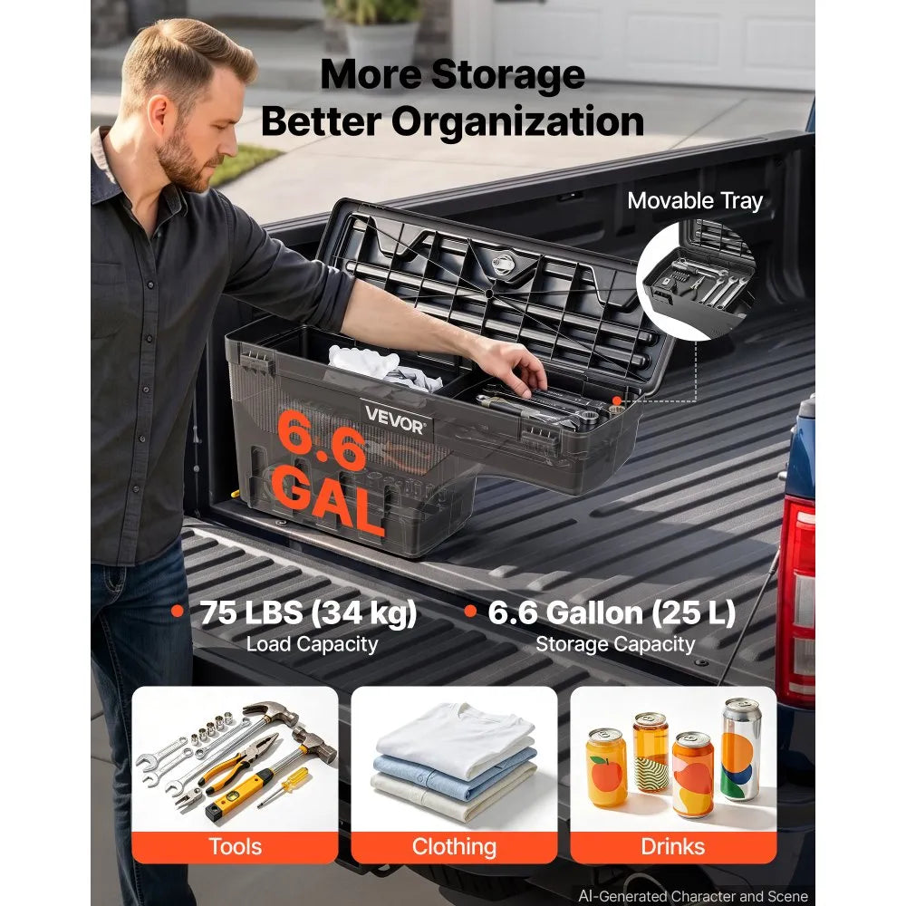 Truck Bed Storage Box 6.6 Gal/25L, Waterproof Wheel Well Tool Box with Anti-Theft Locks – Driver Side, Fits Dodge Ram 1500/2500/3500