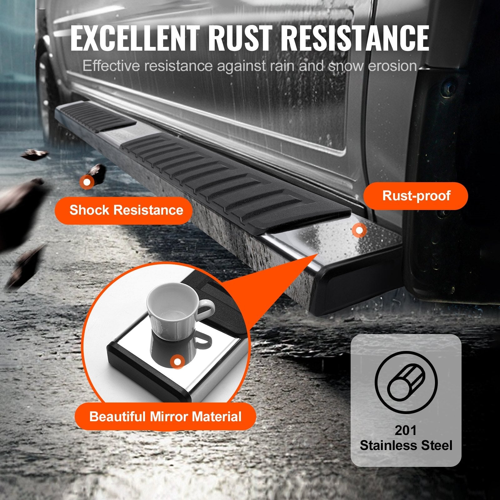 VEVOR Running Boards, 6" Step Bars Compatible with 2007-2018 Chevy Silverado/GMC Sierra 1500 Crew Cab/2019 2500HD 3500HD 1500 LD, 201 Stainless Steel Side Steps Nerf Bars, 500LBS Capacity, 2 Piece