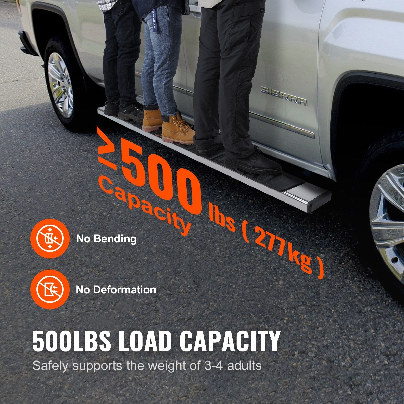 VEVOR Running Boards, 6" Step Bars Compatible with 2007-2018 Chevy Silverado/GMC Sierra 1500 Crew Cab/2019 2500HD 3500HD 1500 LD, 201 Stainless Steel Side Steps Nerf Bars, 500LBS Capacity, 2 Piece