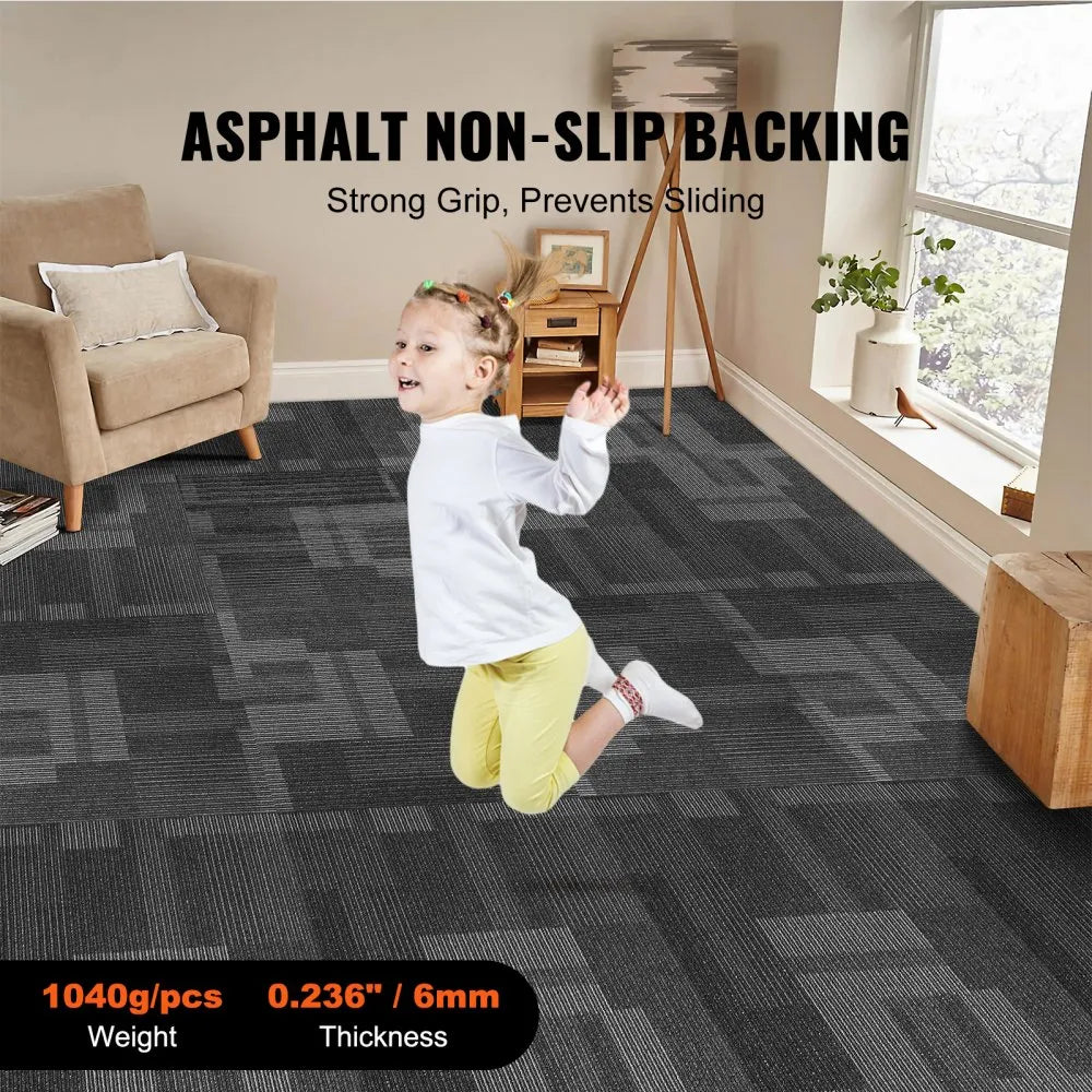 VEVOR Carpet Tiles Reusable, 24"x 24"Carpet Squares With Padding Attached, Soft Padded Carpet Tiles, Easy Install DIY for Bedroom Living Room (24Tiles, Mixed Gray)