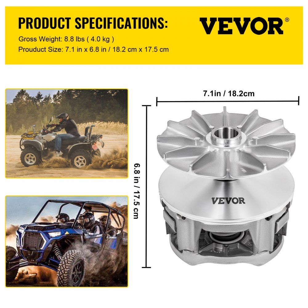 VEVOR Driven Clutch Aluminum Alloy Primary Drive Clutch Compatible With 2014-2021 Polaris RZR 1000, OEM Replacement with Heat Treated Center Shaft