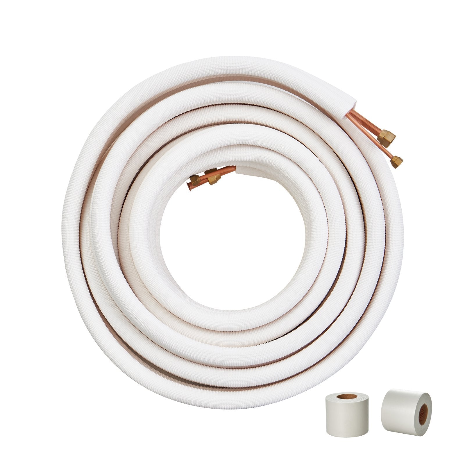 VEVOR 50FT Mini Split Line Set, 1/4" & 1/2" O.D Copper Pipes Tubing and Triple-Layer Insulation, for Mini Split Air Conditioning Refrigerant or Heating Pump Equipment & HVAC with Wrapping Strips.