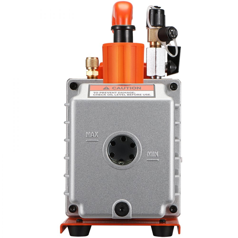 VEVOR 1/2 HP 2 Stage Rotary Vane Vacuum Pump, 5 CFM, 115V Air Conditioning Vacuum Pump, 1/4" SAE Male 3/8" SAE Male 1/2" ACME Male Inlet, for HVAC Repair, Refrigeration Maintenance, Resin Degassing