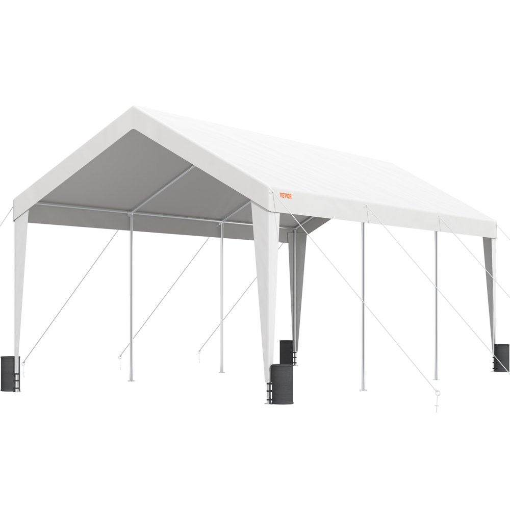 VEVOR Carport, Heavy Duty 10x20ft Car Canopy, Outdoor Garage Shelter with 8 Reinforced Poles and 4 Weighted Bags, UV Resistant Waterproof Portable Instant Car Garage Tent for Party Garden Boat, White