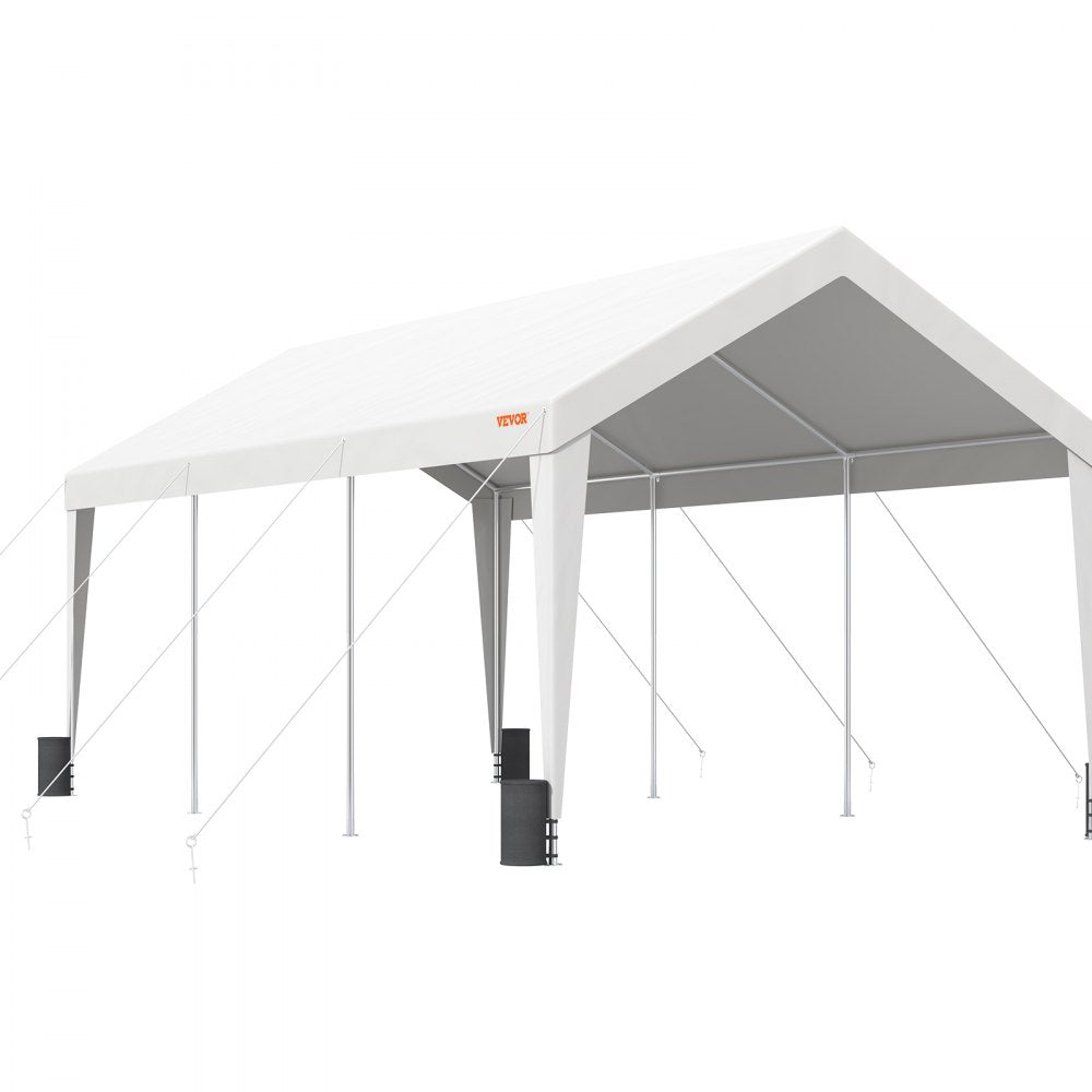 VEVOR Carport, Heavy Duty 10x20ft Car Canopy, Outdoor Garage Shelter with 8 Reinforced Poles and 4 Weighted Bags, UV Resistant Waterproof Portable Instant Car Garage Tent for Party Garden Boat, White