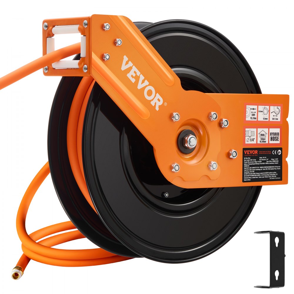 VEVOR Retractable Air Hose Reel 3/8 IN x 50FT Rubber Air Hose Reel Max 300 PSI